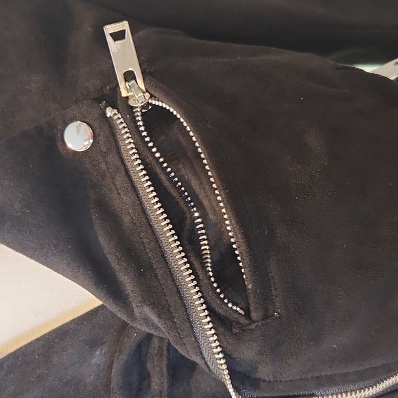 COPY Lulus Ride With Me Black Vegan Suede‎ Moto Jacket Size Small - Picture 5 of 13